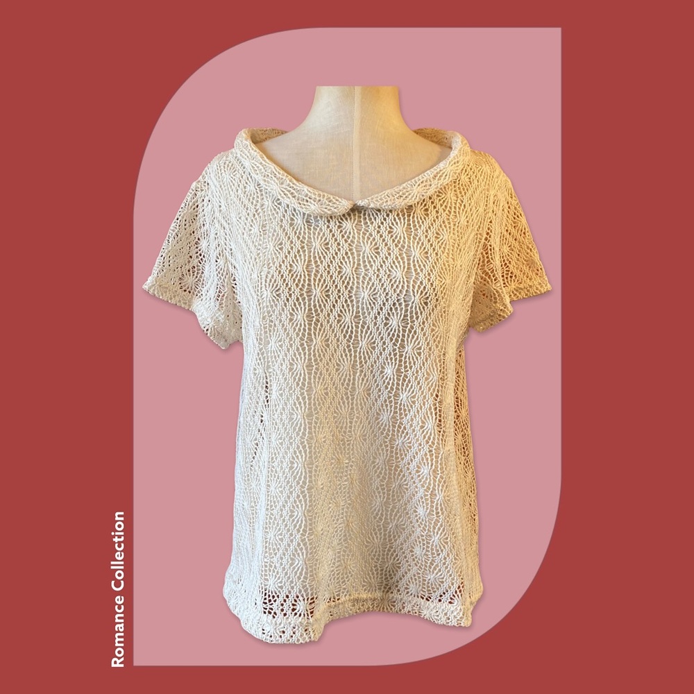 Crocheted Cream Lacy Collared Top